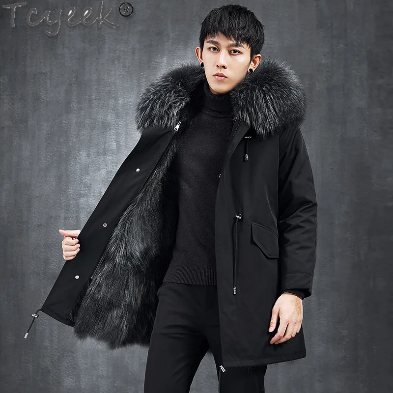 Tcyeek Winter Jackets for Men 2023 Fashion Fox Fur Liner Detachable Coat Thicken Warm Mens Fur Jacket Coat Fox Fur Collar Abrigo