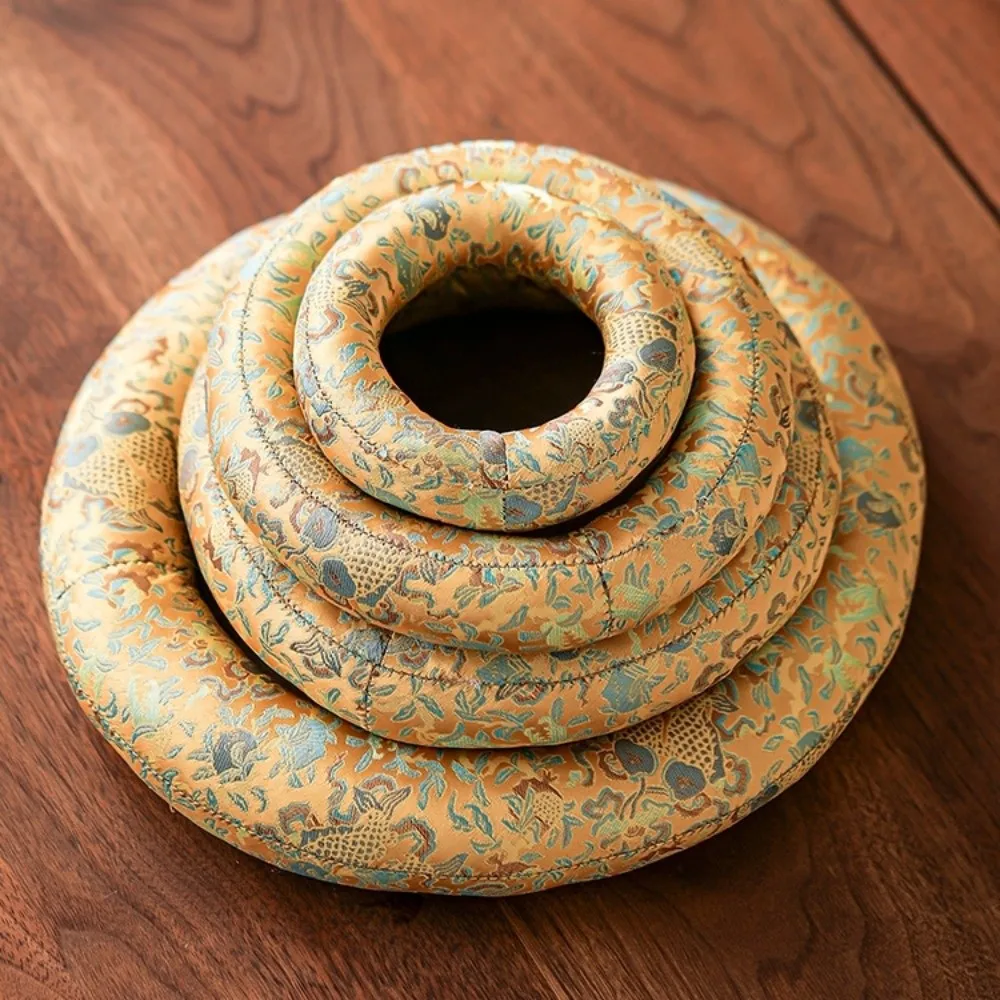 Nepalese Singing Bowl Mat Brocade Non Slip Sound Copper Out Mat Donut Shape Traditional Wooden Fish Coaster Yoga
