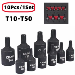 Torx 스크루 드라이버 비트 1/4 3/8 인치 1 세트/10 개, 드라이브 소켓 헤드 스크루 드라이버 수공구 T10 T15 T20 T25 T27 T30 T40 T45 T47 T50