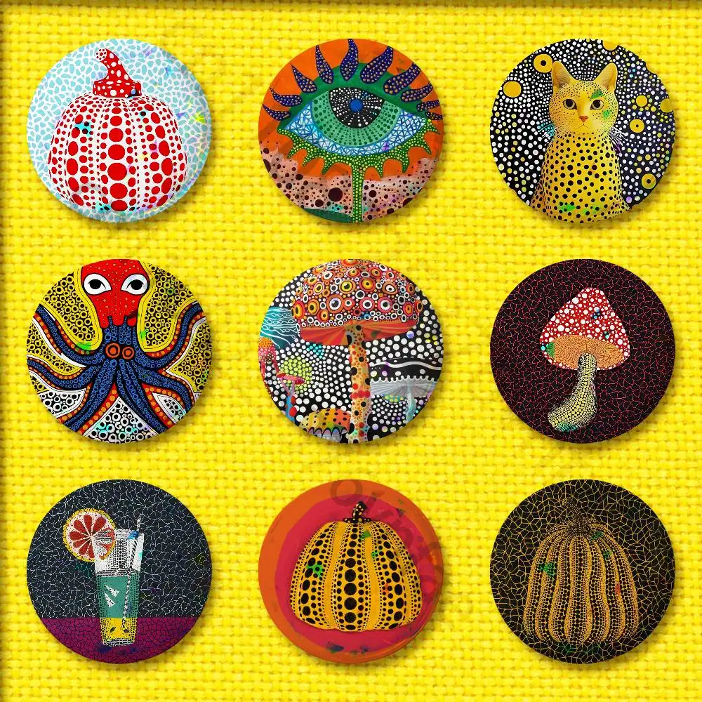 Y-Yayoi Art K-Kusama Badge For 32mm 25mm 44mm 75mm 58mm Round Pin Brooch Insignia Cover Souvenir