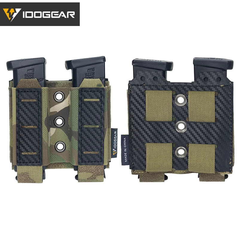 IDOGEAR Tactical Molle 9mm Mag Pouch Military Double 9mm Mag Carrier Carbon Fiber Hunting Airsoft Accessories CS Wargame