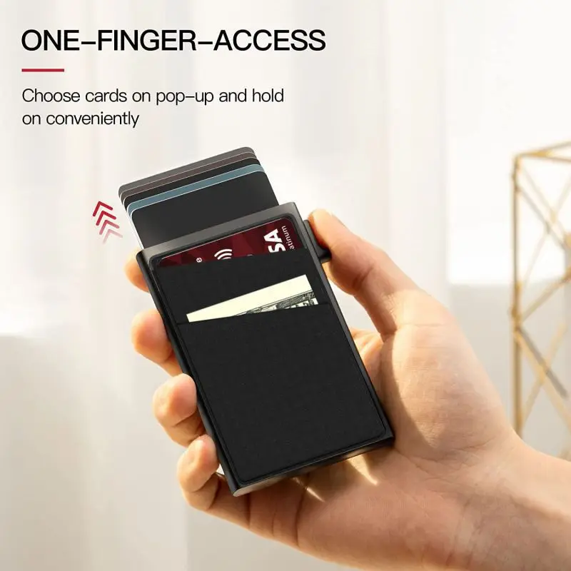 Pacchetto di carte da uomo semplice portafoglio con protezione RFID ultra sottile custodia per carte portatile quadrata scatola per carte con spinta laterale in lega di alluminio