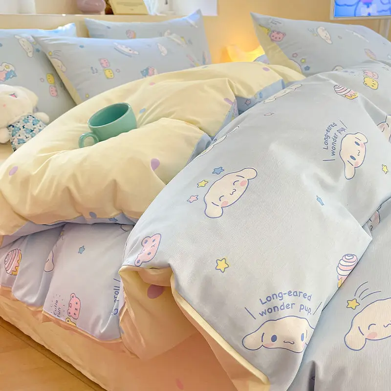 

Sanrio Cotton Bed Sheet Four-piece Set Cartoon 100% Cotton Quilt Cover Pillowcase 3-piece Set