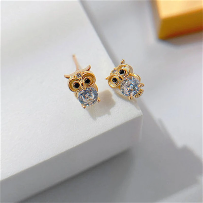 عصرية الذهب لون البومة ستد أقراط مضحكة حلوة ليلة البومة أقراط النساء لحفلة الرقص هدية فتاة لطيفة مجوهرات الأذن الفاخرة