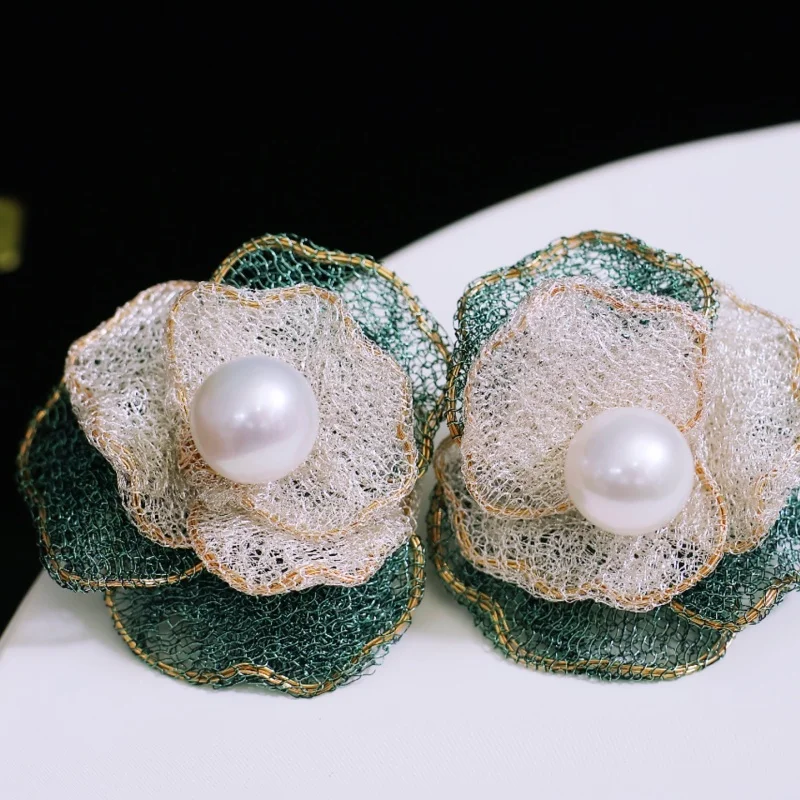 SGARIT Lace Craftsmanship Women‘s’ Jewelry 14k Gold Filled Pearl Earrings Natural Freshwater Pearl Flower Earrings Girls Gifts