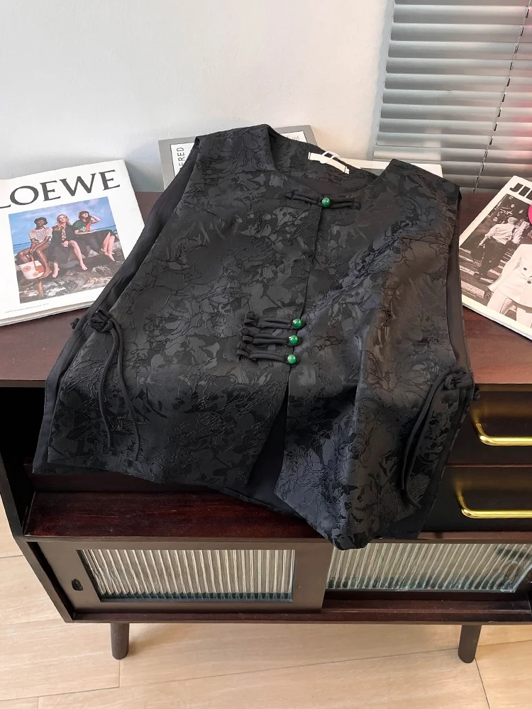 

Новый китайский женский жакет с вышивкой, круглый жилет на пуговицах, весенняя мода, обычная длина, чистый цвет