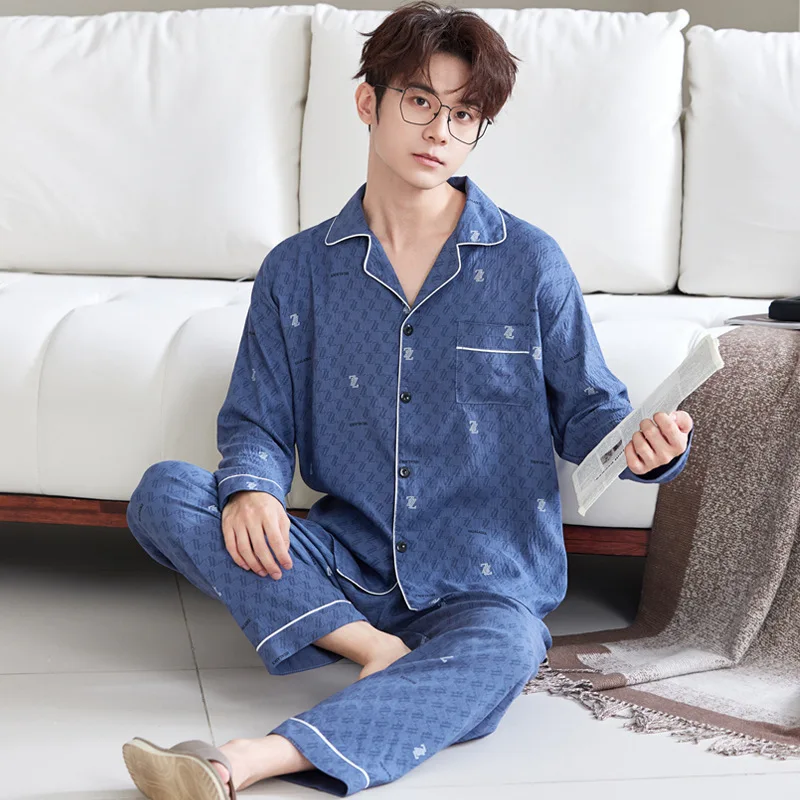 Cloud Cotton Men's Pyjamas Spring/Autumn New Arrival Long-Sleeved Top and Trousers Plus Size Premium-Quality Homewear Set
