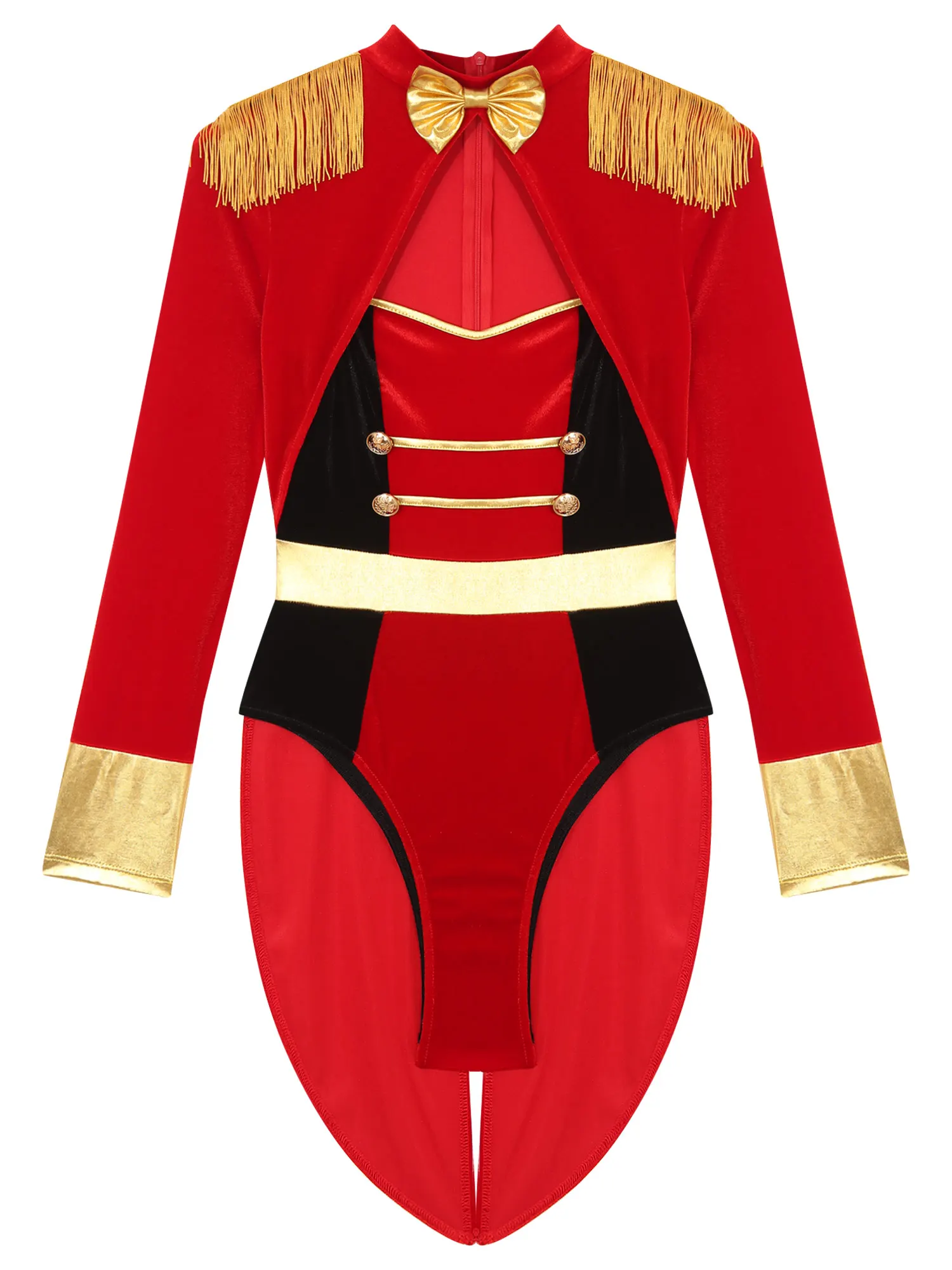 Trajes Ringmaster de circo para mulheres, bodysuit cosplay, franja, macacão manga comprida, festa de carnaval, vestir, Halloween, domador de leões