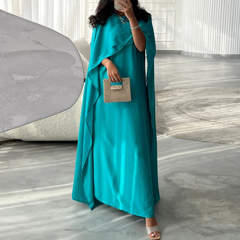 Chic Fashion Round Neck Loose Long Dress Spring Women Long Sleeve Shawl Party Dress Autumn Vintage Solid Color Maxi Dress Mujer