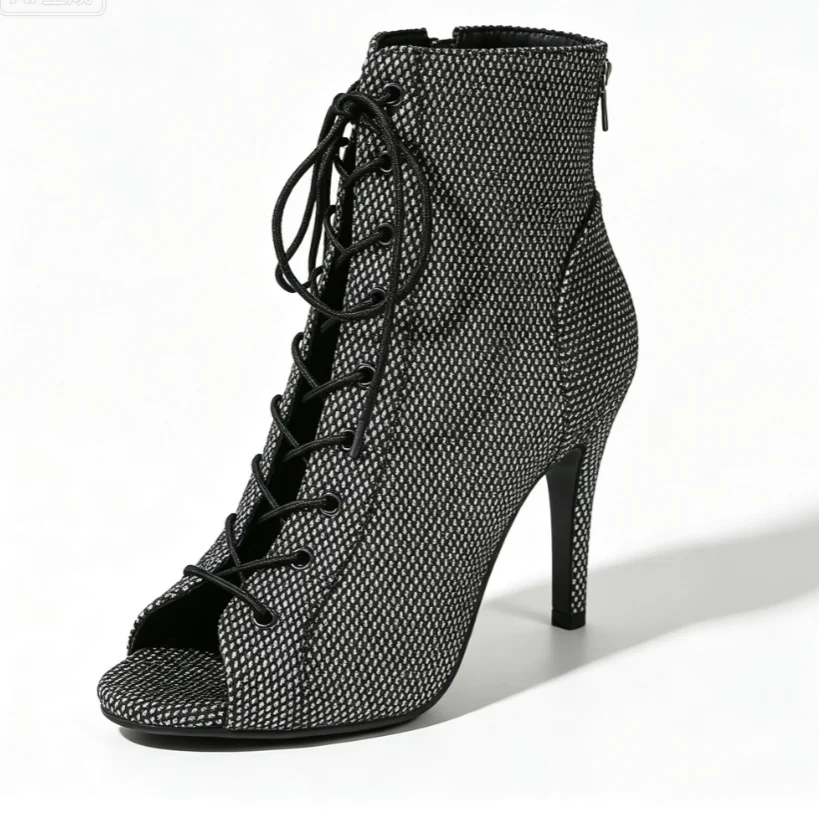Women's Peep Toe Ankle Boots Peep Toe Lace up High Heel Stiletto Side Zipper Dance Booties for Latin Salsa Ballroom Jazz Stage P