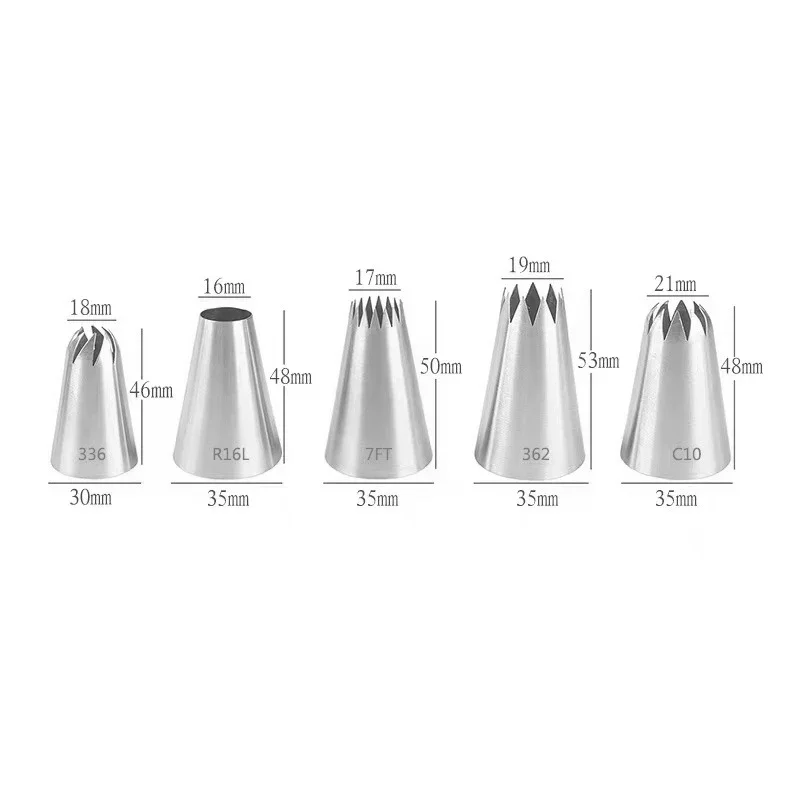 1/5pcs Extra Large Piping Nozzles Set, Stainless Steel Icing Nozzles, Cream Cake Piping Tips For Dessert Biscuit Cup Cake Tools