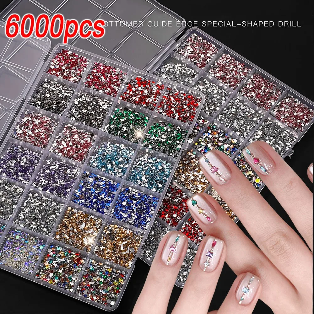 6000pcs+ 3D Flatback Mini Nail Rhinestones Charms 24grids Multi-Shapes Resin Colorful Nail Gems Diamonds Kawaii Nail Jewels Diy