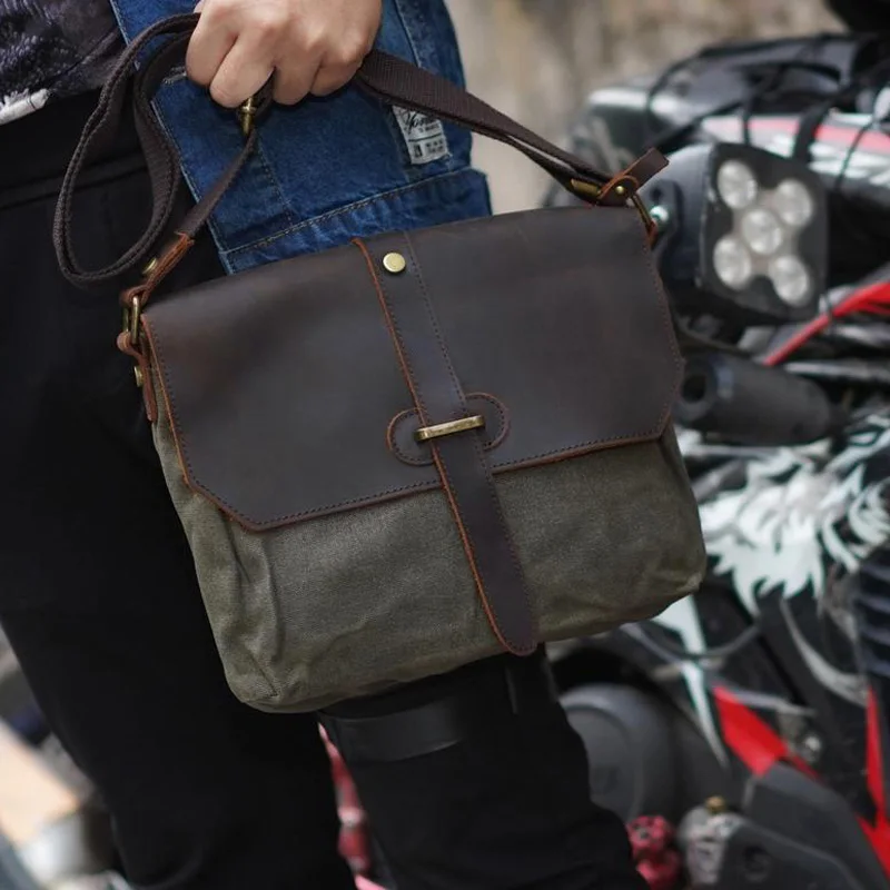 

Waxed Canvas Men Crossbody Bag Vintage Style Male Messenger Bags Outdoor Travel Small Flap Crossbody Bags