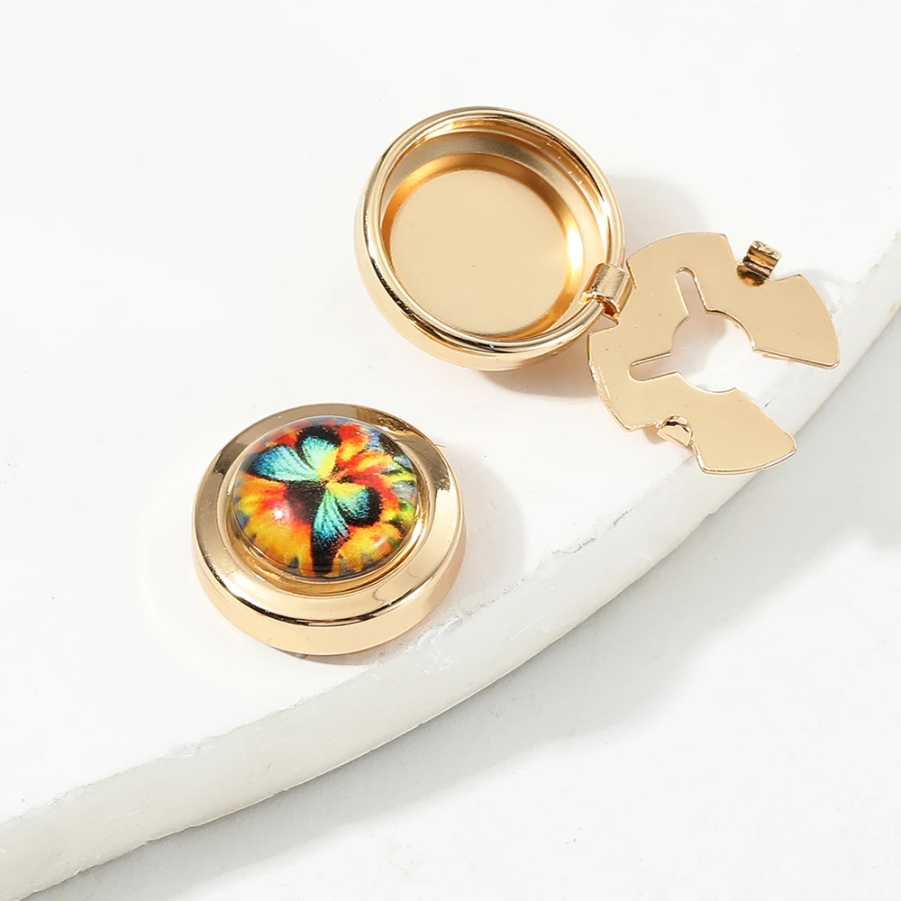 8 أنماط بيان رجل كابوشون الزجاج فراشة صورة فنية غطاء أزرار المشبك الألوان الذهبية والفضية مطلي #5