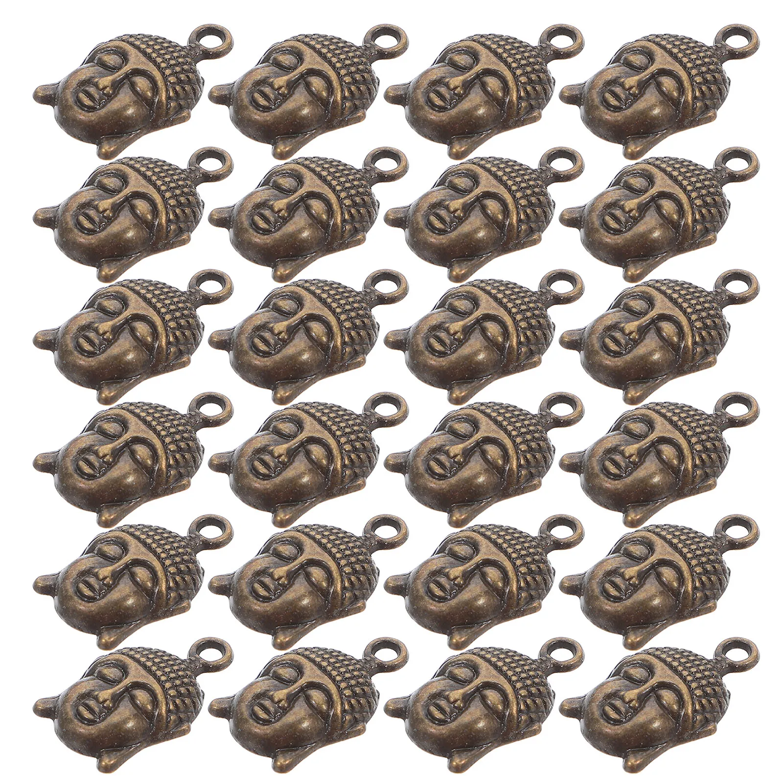

100 Pcs Retro Buddha Head Pendant Bracelets Crafts Beads with Hole for Making Keychain Jewelry Holes Charm
