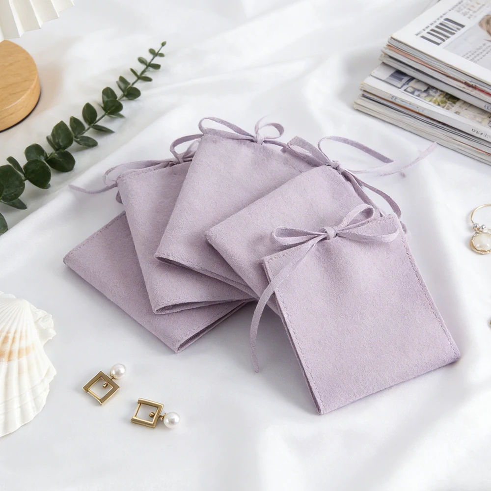 

5 шт. Мешочки из микрофибры для ювелирных изделий, подарочные бархатные мешочки класса люкс с бантом для браслетов, ожерелий, колец, серег