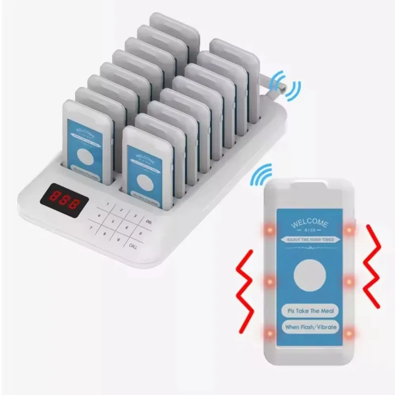 Wireless Table Buzzer Vibrating Queue Pager 16-Pager System for Hotels Cafes Clinics Hospitals Restaurants Calling