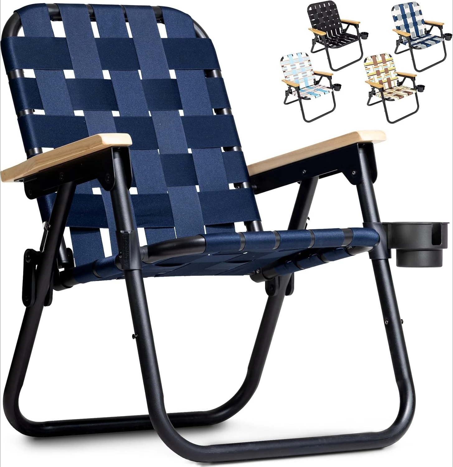 Beach Backpack Chair Premium Folding Camping Chair Low Profile Reclining Sand Lounge Chair Portable Outdoor Seating With Backpack Straps Cup Holder