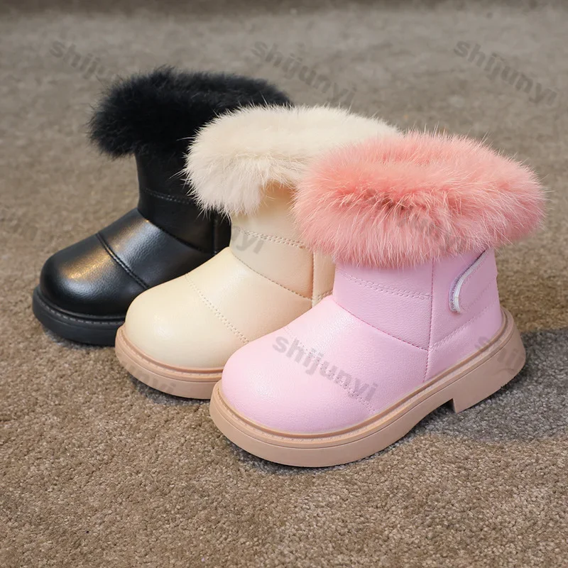 

Children's Snow Boots 2024 Autumn/Winter New Girl Fashion Warm Shoes Fury Waterproof Comfortable Soft Sole Non-slip Short Boots