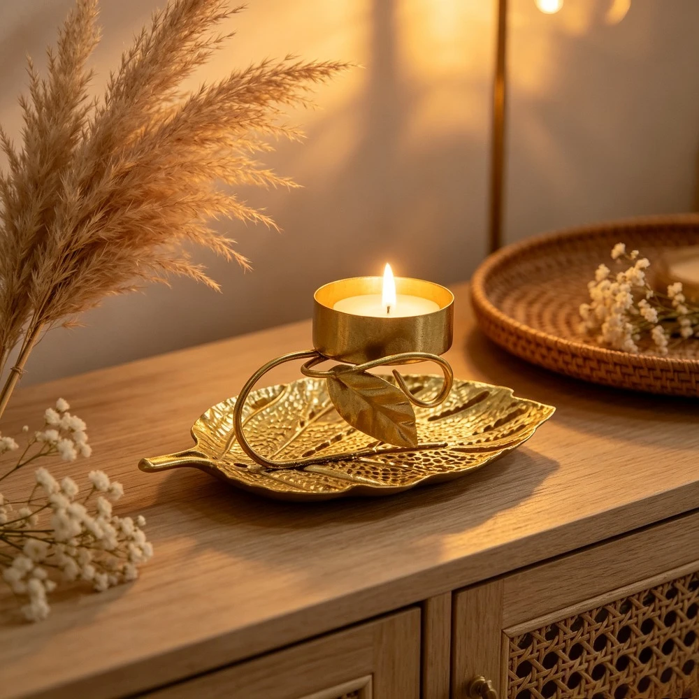Metal Tealight Candlestick Leaf Flower Butterfly Design Candle Holder for Wedding Table Centerpiece Ornament
