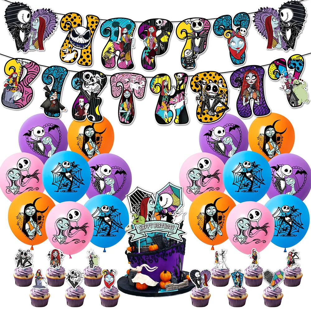 

Jack and Sally Themed Kids Birthday Party Decorations Banner Balloons