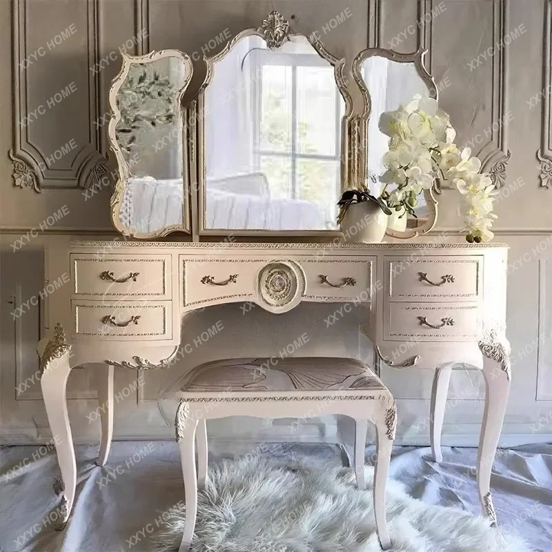 XX Modern Pink Vanity Table With Mirror For Girls, Solid Wood Dresser Makeup Desk For Bedroom, Style Customizable