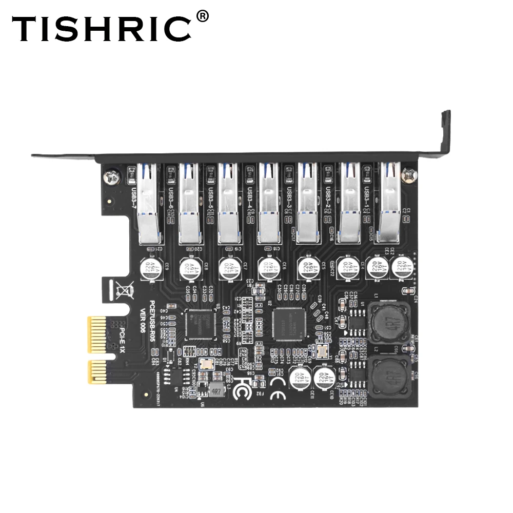 TISHRIC PCIE 1X To 7 USB Interface 3.0 Multiplier HUB Expansion