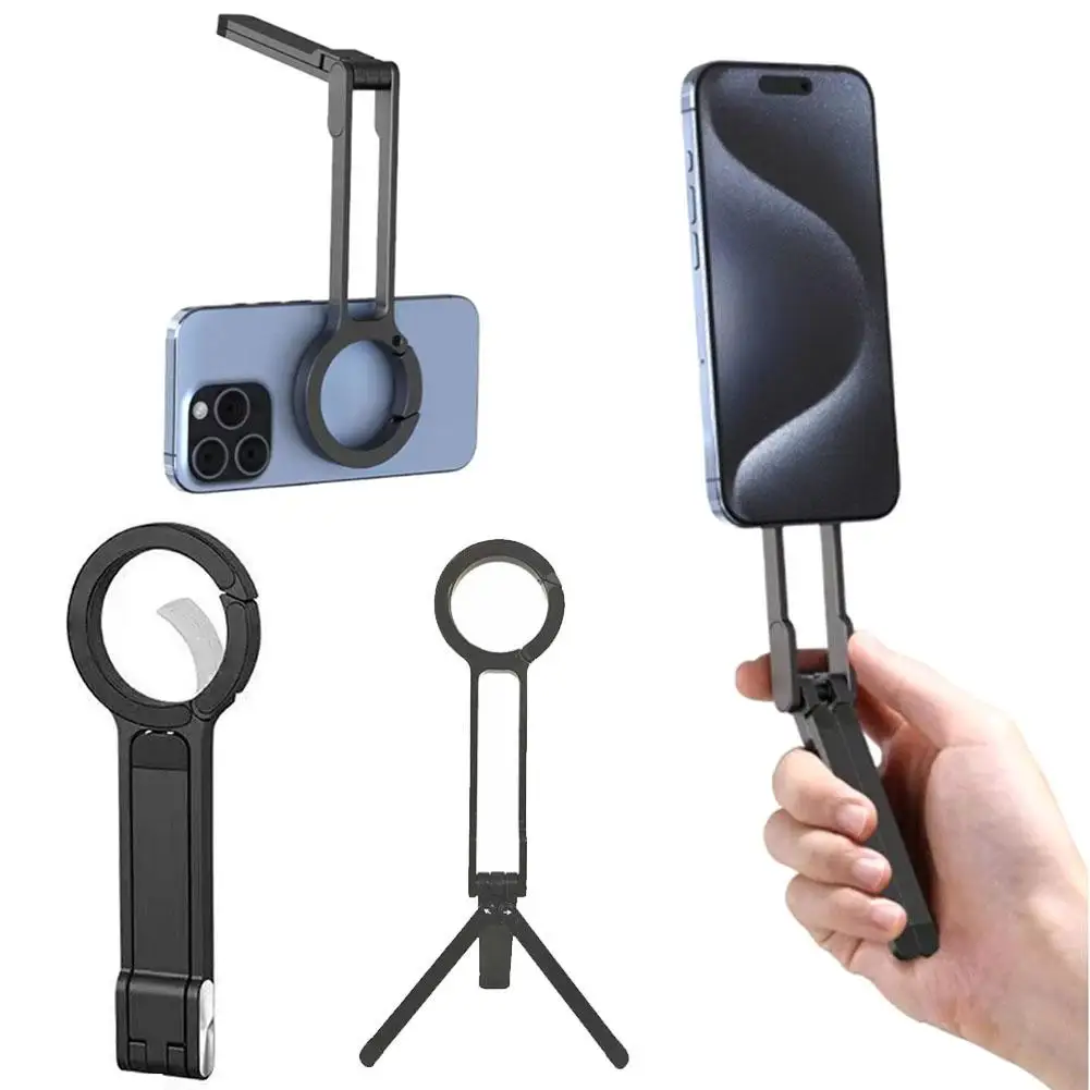 ABS Telefon Stativ Karabiner-Montiert Für iPhone Tragbare doppelseitige Magnetische Stativ Schreibtisch Halterung Telefon Griff Halter