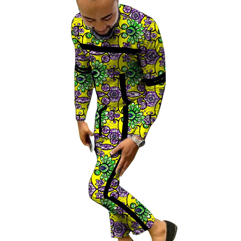 

Patchwork Design Men's Sets Printed Nigerian Style Male Groom Suits African Fashion Wedding Party Garments