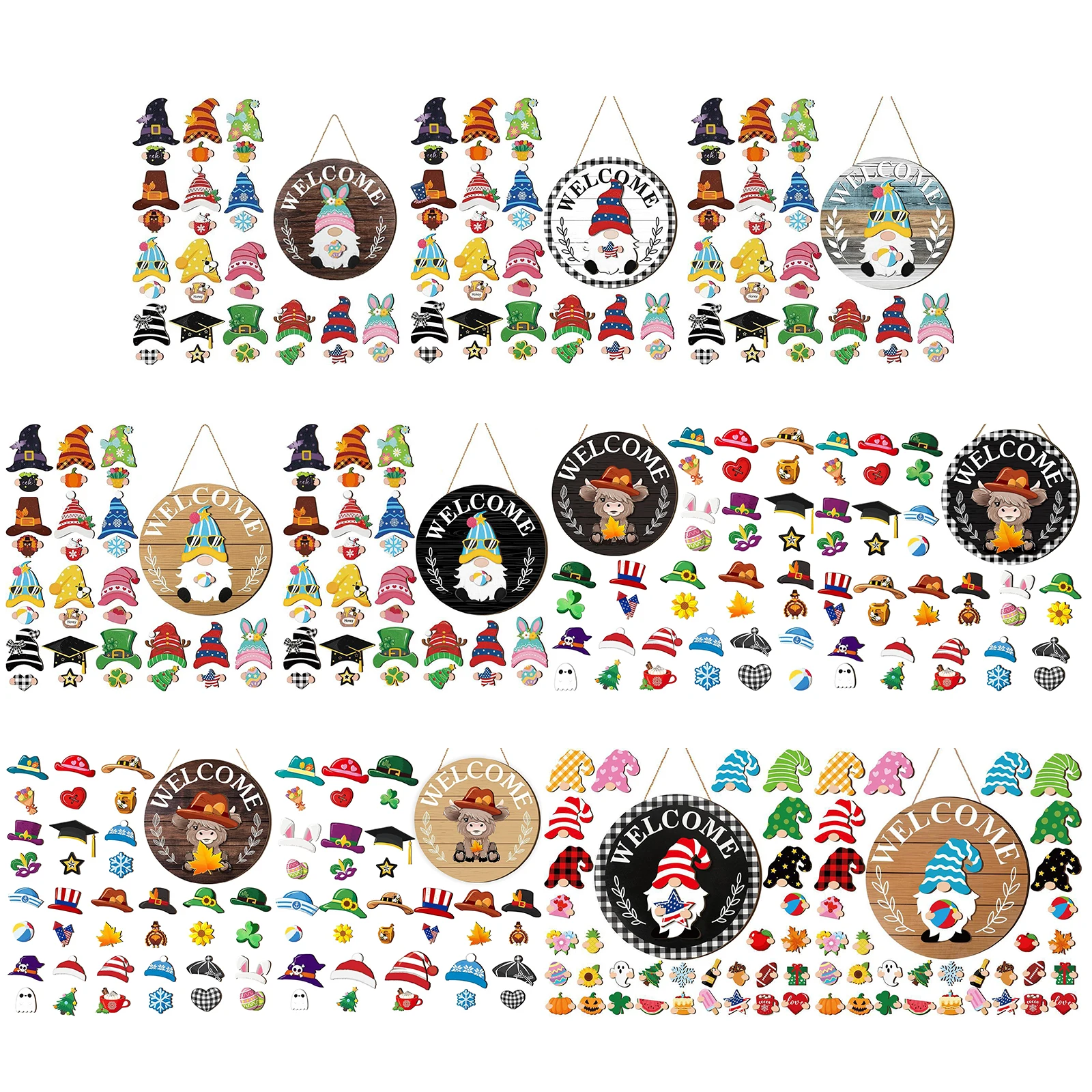 علامة ترحيب قابلة للتبديل مع قبعات مغناطيسية قابلة للإزالة، علامة خشبية قزم، لوحة تزيين خشبية إبداعية لديكور المنزل #4