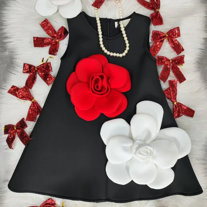 

Детские девчачьи платья, одежда для девочек-подростков, детское платье принцессы, костюм с 3d цветочным принтом, праздничный наряд без рукавов на день рождения