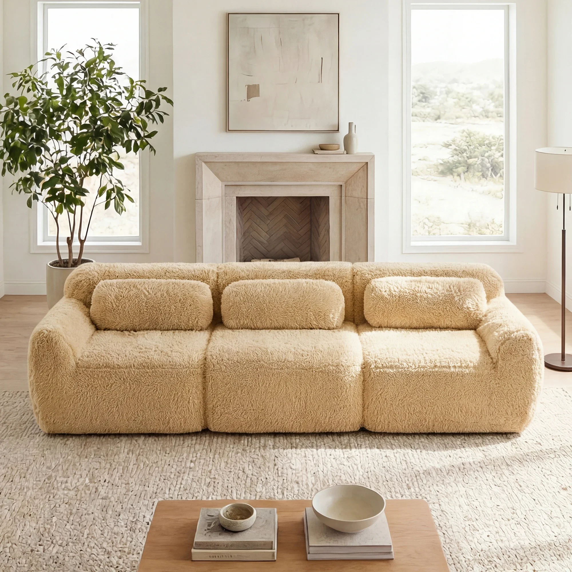 HOT 114'' Modular Sectional Sofa Couches With Throw Pillows,Full-compression Vacuum Packaging Buckle Connection For Home