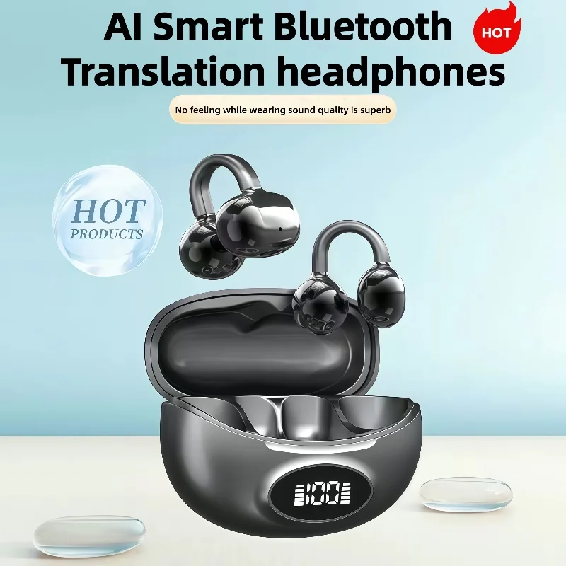 AI Tradutor Bluetooth 5.4 Fones de ouvido W19 Fones de ouvido AI Tradutor Fones de ouvido sem fio Esportes Gaming Earplug