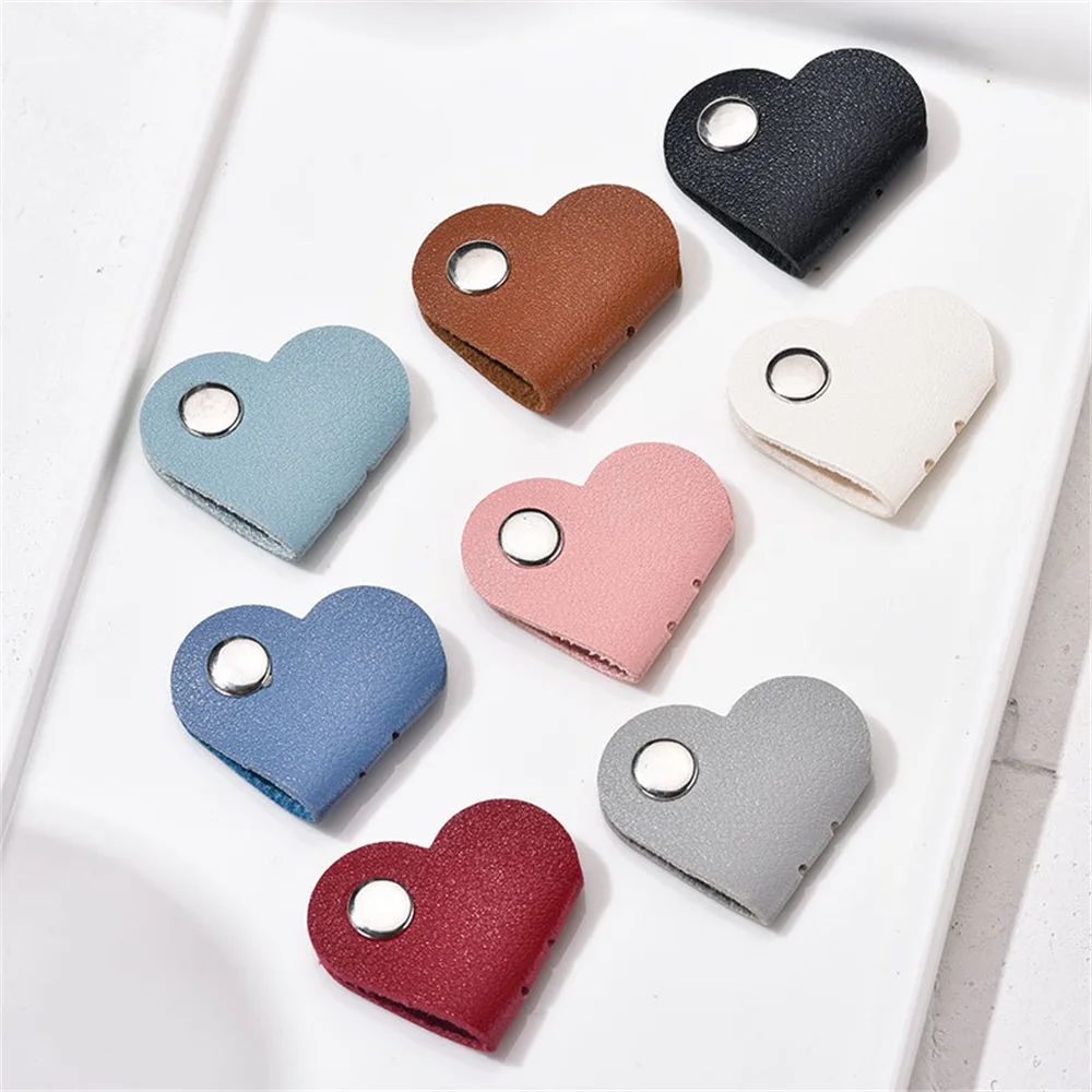 Mini Desktop PU Leather Multifunctional Heart-shaped Cable Organizer Data Cable Storage Clip Hub Wired Headset Winding Clip