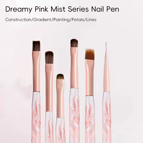 KANIU Ultra-Fine Retractable Pen Extension &amp;Carving Acrylic Nail Grid Pattern Drawing Pen Brush Set Rose Gold Liner Brush Pens N