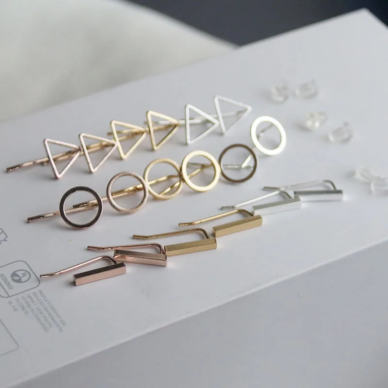Wholesale 10Pairs Copper Round Circle Bar Triangle Geometric Ear Climber Earrings Fashion Jewelry Gift Can Mix Color Mix Designs