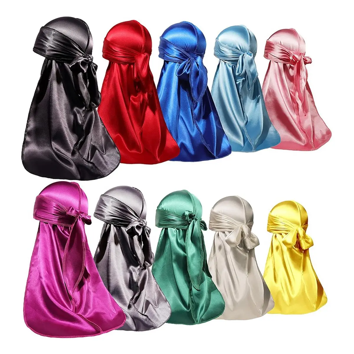 [NEW] 10Pcs Durag Pack, Durags for Men Silky, Silk Durag for Men Women Waves, Satin Du Rag with Long Tail and Wide Straps