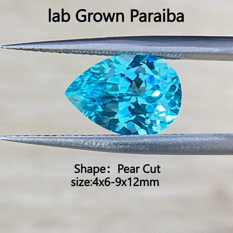 

P P lab Grown Paraiba Pear Shape Neon Blue VVS1 for DIY Advanced Jewelry Making Inlay Ring Necklace Selectable AGL Certificate