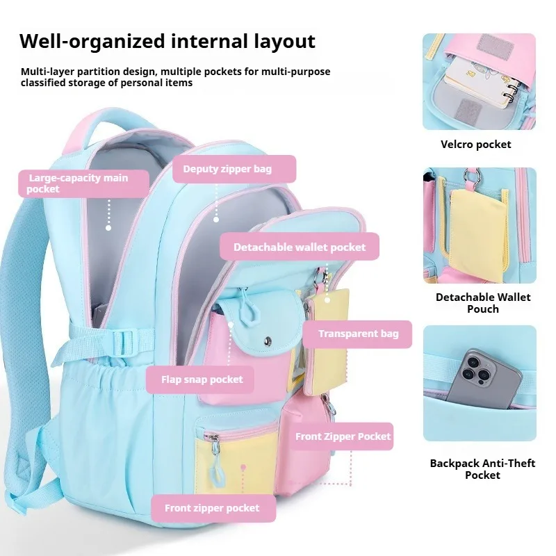 Casual Kids Rucksack Primary Student Schoolbag Candy Colour Cute Backpack Girls Kawaii Backpack Large Light Waterproof Book Bag