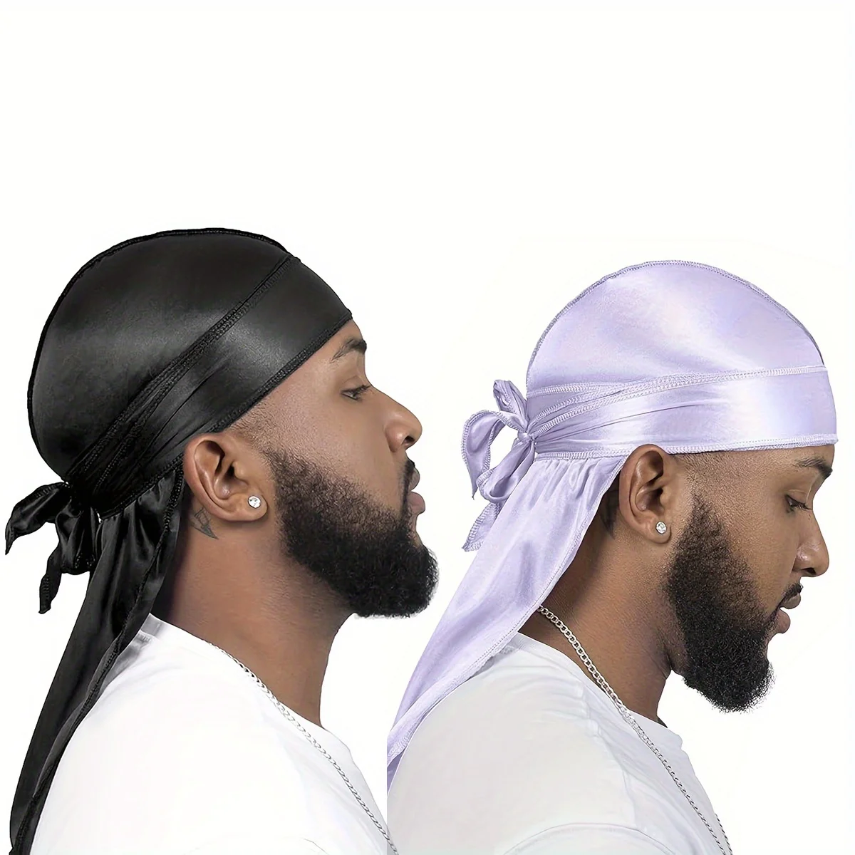 2 szt. czarno-białych pirackich czapek z długim wypustem z imitacji jedwabiu, jedwabisty durag, jedwabne czapki-hidżaby, odpowiednie dla kobiet i mężczyzn