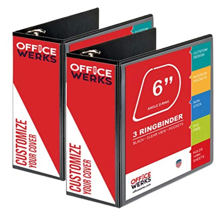 

Набор из 2 штук: 6-дюймовые 3-кольцевые папки-скоросшиватели с замком, профессиональные, сверхпрочные, для хранения больших объемов, с карманами, подходят для формата 8,5 дюймов