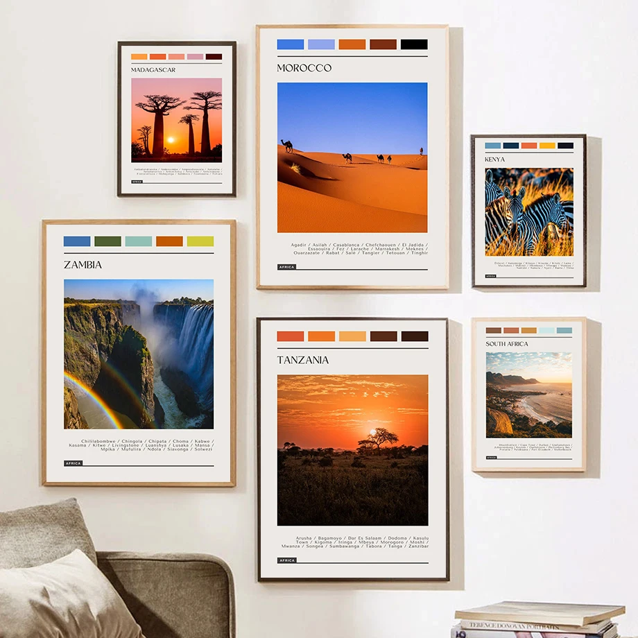 Africa City Travel Posters Famous City Desert Madagascar Pyramid Prints Canvas Painting Wall Art Pictures Home Living Room Decor