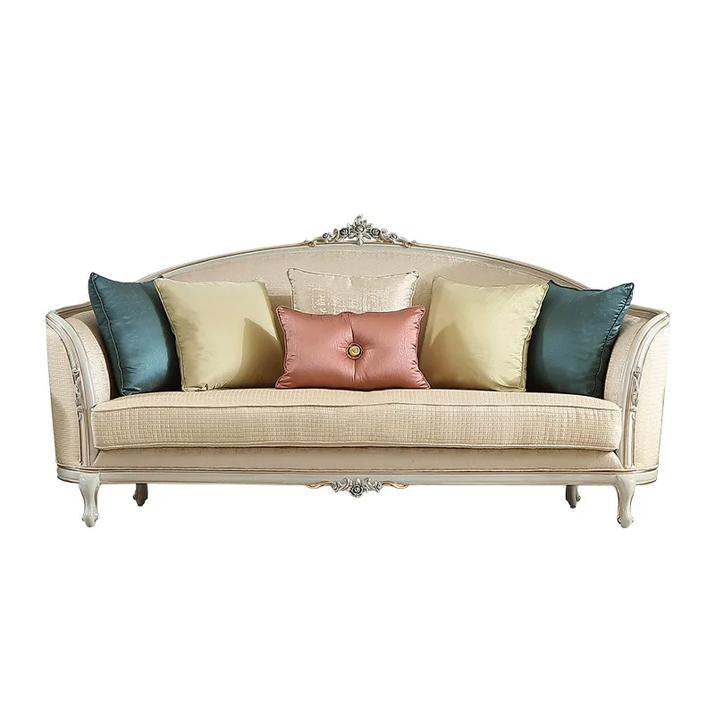 

French light luxury court sofa European solid wood carving flower fabric sofa combination