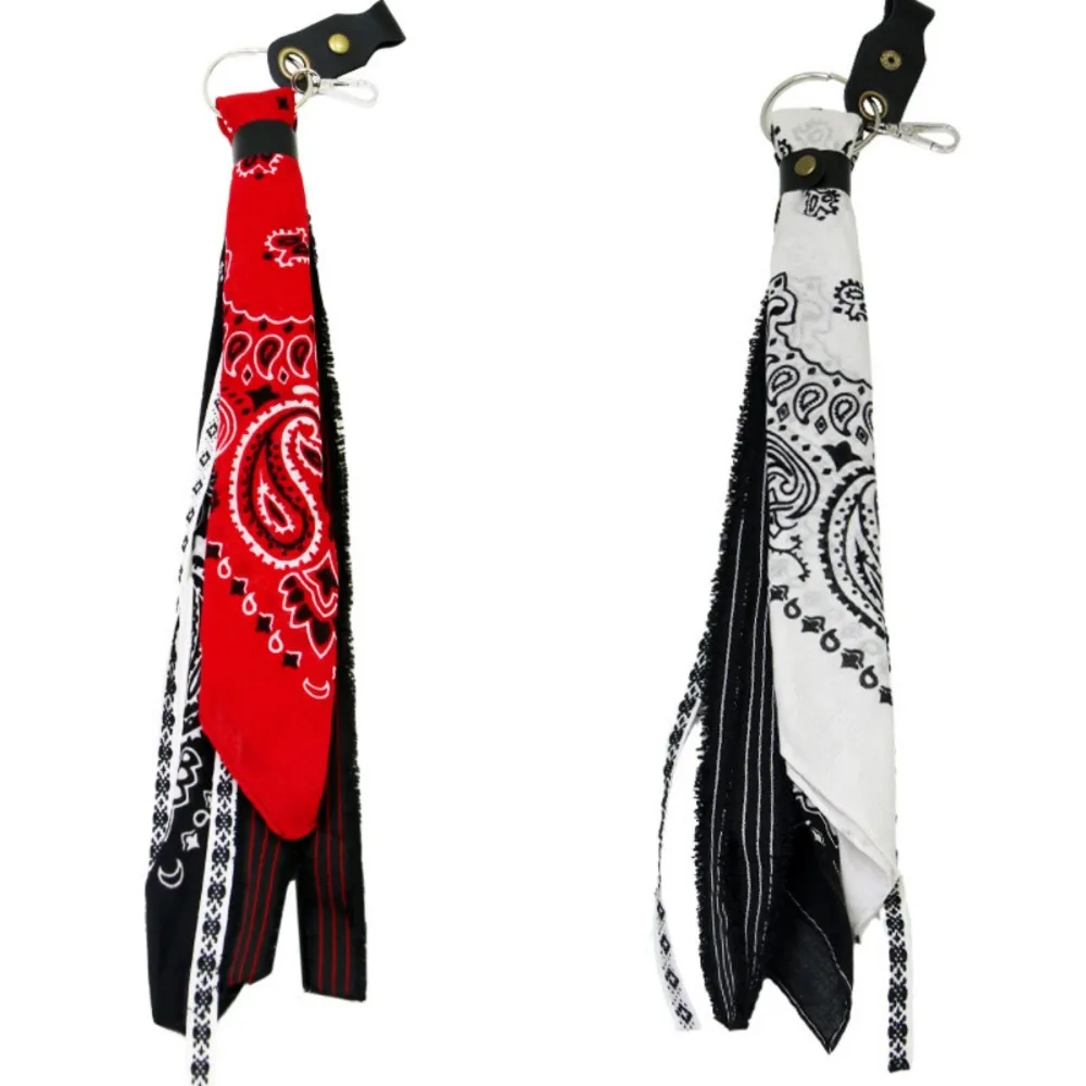 Universal Motorcycle Handlebar Square Towel Personality Metal Keychain Handmade Streamer Pendant Hip Hop Rock Punk Ribbon