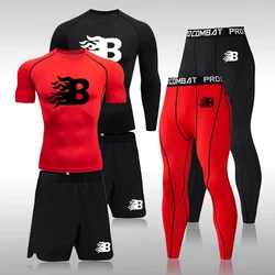 Men's Sports Suit Thermal Underwear Set Compression Tights Leggings T-Shirt Jogging Tracksuit Men Short Or Long Johns Clothes