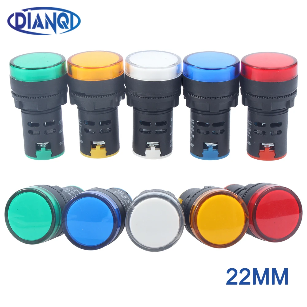 

1pcs 12V 24V 220V 380V 22mm Panel Mount plastic LED Power Indicator Pilot Signal Light Lamp Red Green Blue White Yellow Amber