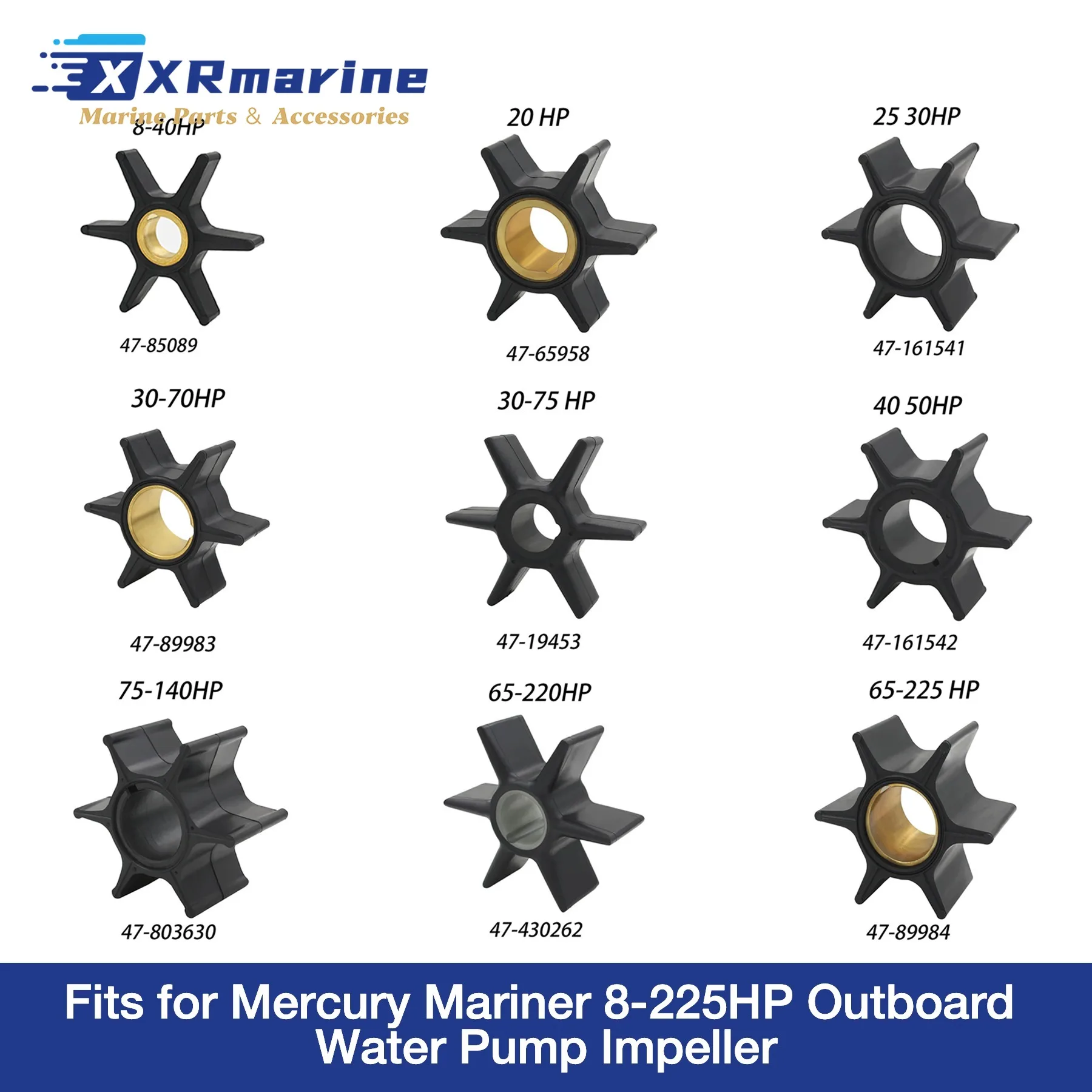 Outboard Water Pump Impeller for Mercury Mariner 8HP 18HP 20HP 25HP 30HP 40HP 50HP 70-225HP EFI Engine 47-85089 803630T 47-19453