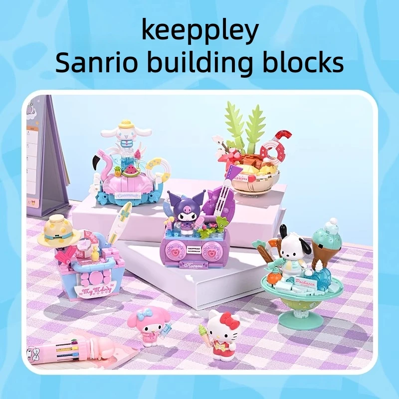 Keeppley Sanrio Building Blocks Summer Party Series My Melody Kuromi Modello assemblato Ornamenti Regali di compleanno Giocattoli per bambini
