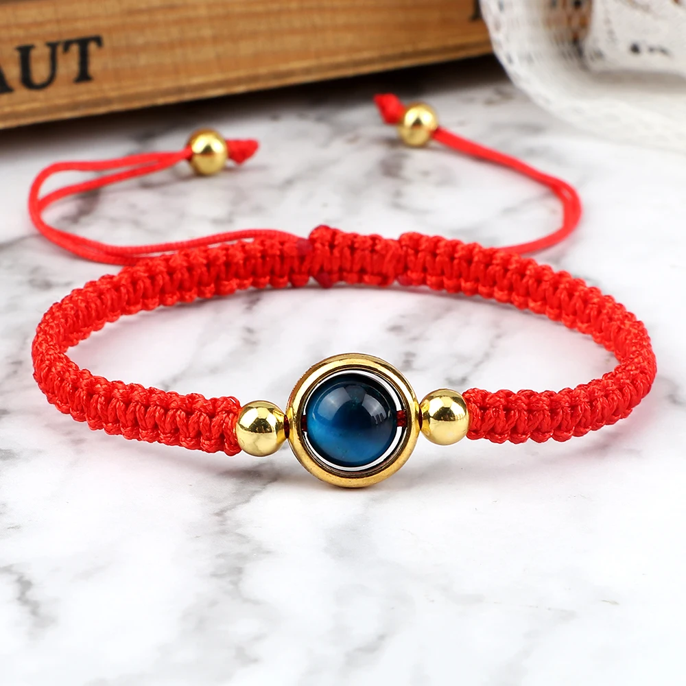 Handmade Braided Lucky Red Rope Bracelet For Women Men Classic 8mm Blue Tiger Eye Beads Bangles Friendship Fashion Jewelry Gifts