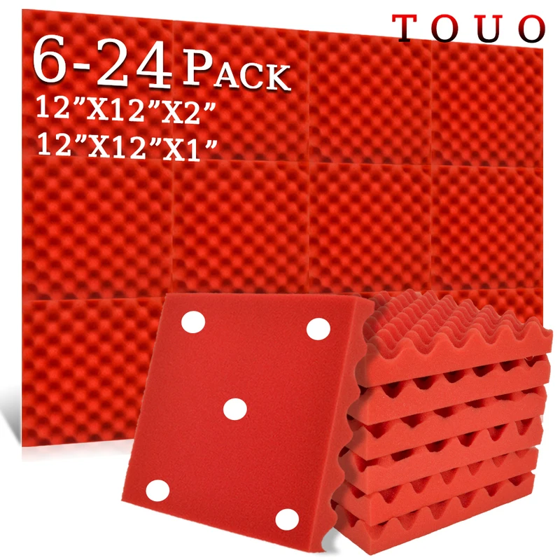 

TOUO Acoustic Foam Panels 6/12/24 Pcs Studio High Density Sound Foam Ktv Sound-Absorbing Foams Egg Crate Sound Proof Wall Tiles